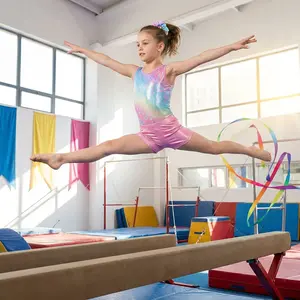 Girls' Sparkly Sleeveless Gymnastics Leotard with Shorts - Ballet Dance Biketard Tumbling Outfit for Ages 3-12 Years, Comfortable Stretchy Performance Wear for Practice Recital Competition