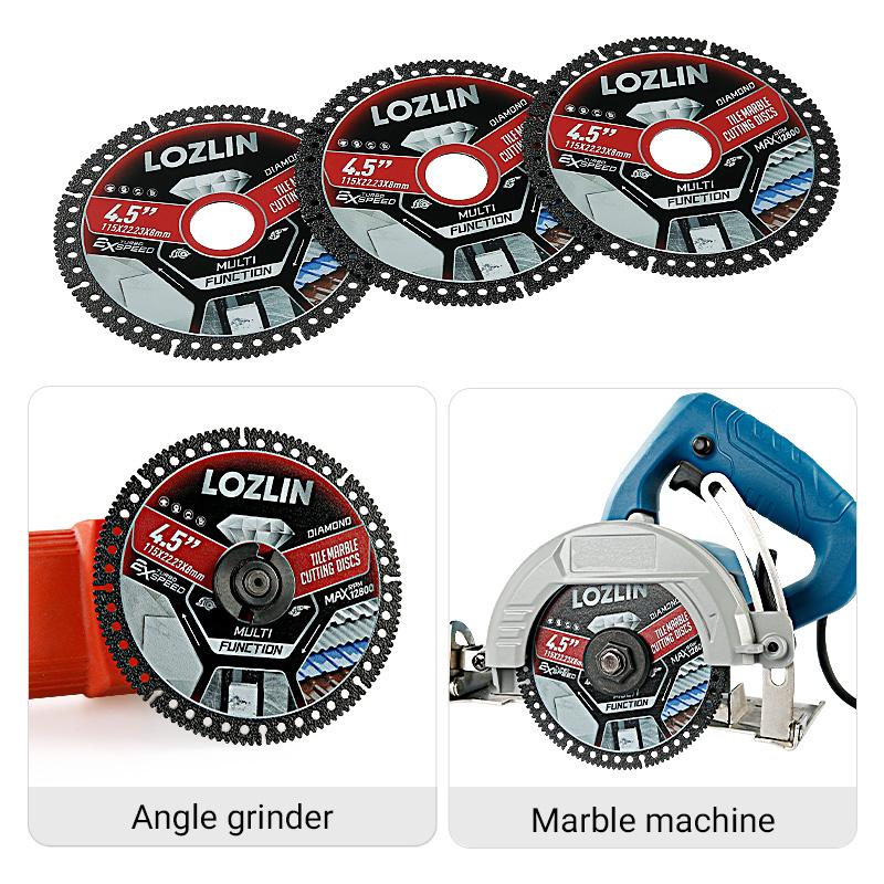 LOZLIN 4.5-Inch Multi-Material Diamond Cutting Discs for Angle Grinder, Ultra-Thin Dry Blades for Wood, Tile, Ceramic, Marble, Granite, Stone & Metal LOZLIN 4.5-Inch Multi-Material Diamond Cutting Discs for Angle Grinder, Ultra-Thin Dry Blades for Wood, Tile, Ceramic, Marble, Granite, Stone & Metal
