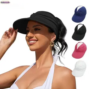 Women's UPF 50+ Wide Brim Sun Visor Hat - Anti-Ultraviolet, High Ponytail Design, Breathable Lightweight Curved Visor Golf Outdoor Style Hat for Beach, Daily Casual Wear, Curved Visor Hats, Golf Style Hats Black Hat