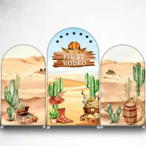First Rodeo Cowboy Arch Backdrop Cover for Western 1st Birthday Party