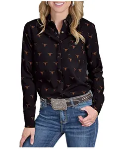 Stetson Women's Mojave Steerhead Printed Long Sleeve Snap Western Shirt - 11-050-0590-1052 Bl