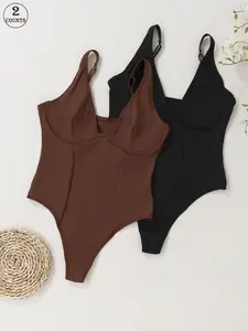 2-piece set Women's high-elastic cross-back High Waisted shapewear bodysuit, High Waist Shaping, tummy control and hip-lifting, with underwire and adjustable straps, no padded cups, gathering style, suitable for daily wear, yoga, and sports