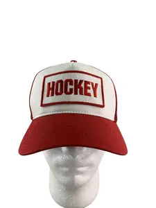 Hockey Hat Cap Snap Back Mens Red White Trucker Mesh Patch Embroidered
