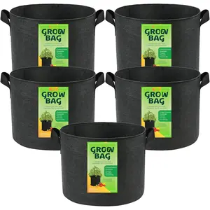 5-Pack 10 Gallon Grow Bags, Thickened Nonwoven Aeration Fabric Pots with Reinforced Handles, Heavy Duty Gardening Planter Containers for Vegetables  Fruits, Black