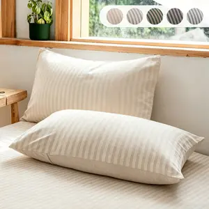 Set of 2 Stripes Jersey Knit Pillowcases 100% T-Shirt Cotton Super Soft Comfy Breathable Envelope Closure, Super Soft Soft Bedding , Striped Bedding