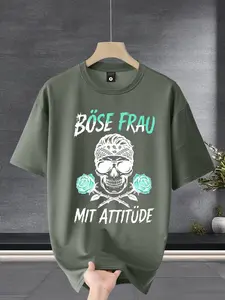 Oversized Shoulder Drop Design, Sunglasses Skull Rose Print, German Attitude Statement, Comfortable Breathable Fabric, All-Season Wear