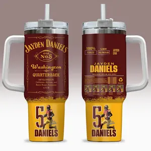 Premium Jayden Daniels Commanders 40oz Tumbler With Handle Stainless Steel Tumbler, The JD5 tumbler, The Commanders tumbler, Tumbler Gift, iced coffee tumbler, Christmas Gift - Available Now