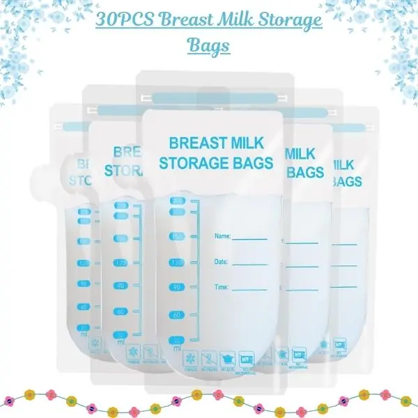 30 Count Breast Milk Storage Bags, BPA-Free Leakproof Freezer Bags for Breastfeeding Moms, Baby Essentials for Milk Storage & Organization, Breastfeeding Formula & Milk Storage & Organization