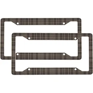 Brown Plaid Pattern 2-Pack Aluminum License Plate Frames, Universal Car License Plate Holder with 4 Holes and Screws, Car Accessories