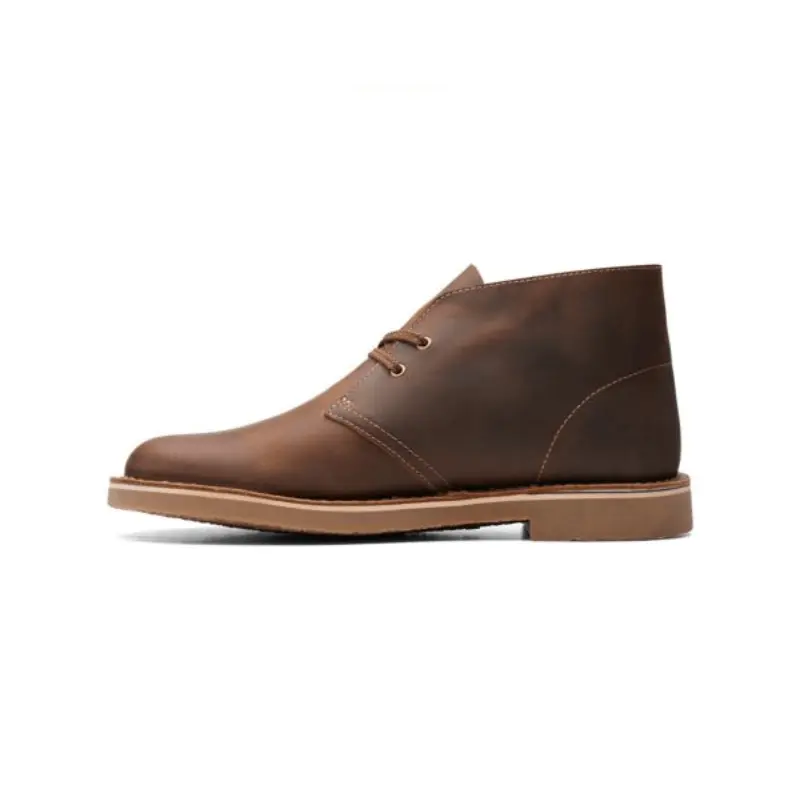 Men's Clarks Bushacre 3 Beeswax Leather Boot - Sand Suede Finish, Rubber-Infused Footwear, Closed Lacing, Lace-Up Design, Comfortable Walking Shoes