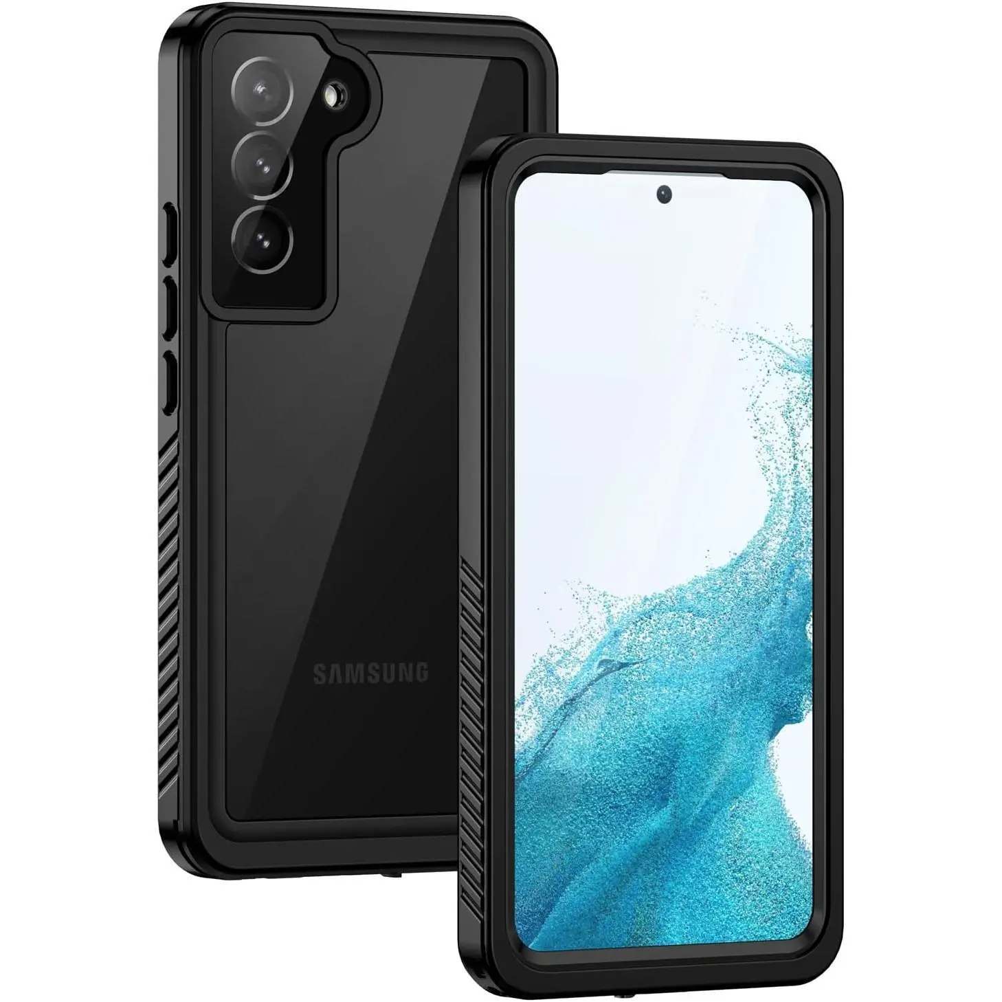 Heavy Duty Full Body Smartphone Casing Cover for Samsung Galaxy S22 5G, IP68 Waterproof, Dustproof, with Built-in Screen Protector, Black/Clear, Premium Cellphone Protection, Handheld