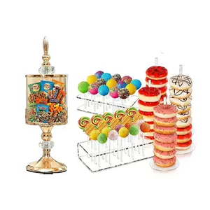 7 PCS Extra Big Transparent Candy Dispenser Jar with Cover, Decorative Glass Canister for Wedding, Party, Home & Kitchen, Food & Snack Storage, Complete set including lollipop stands and donut racks