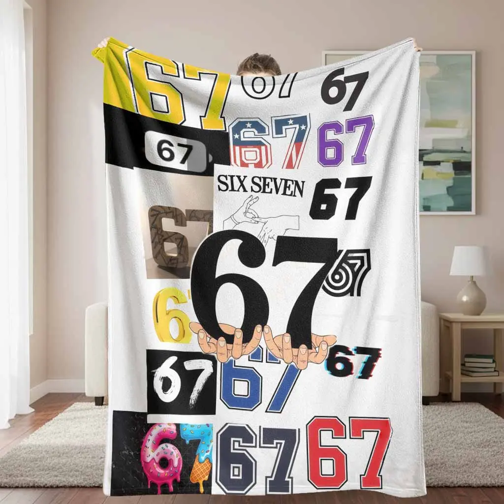 67 Number Pattern Flannel Fleece Blanket - Creative Digital Print, Soft Warm Lightweight Cozy, Ideal for Bedroom-Office Use, Decorative Giftable Blanket, Decorative Giftable Blankets