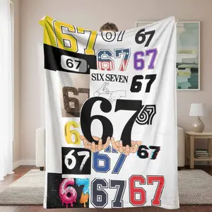 67 Number Pattern Flannel Blanket  Creative Digit Print Design  Soft Warm Lightweight Cozy  Perfect for Bedroom Office Sofa Lounge Gift Use