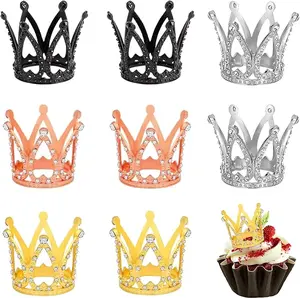 8 Pcs of Crown Cake Decoration Mini Crown Cake Decoration, Bouquet Mini Crown Cupcake Decoration, Heart-Shaped Rhinestone Small Crown,Suitable for Princess Birthday Party
