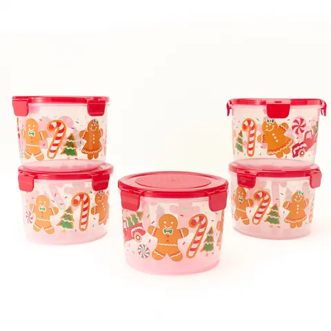 LocknLock Set of 5 Gingerbread Printed Canisters