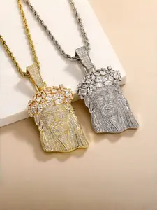 Men's Hip Hop Full Drill Copper Zircon Stone Pendant Necklace, High-End Personalized Jewelry, Unique Men's Charm Necklace