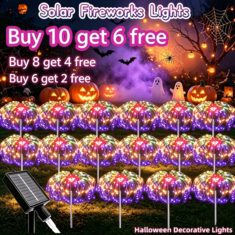 Outdoor decorative solar garden lights, IP65 waterproof 16/12/8 solar fireworks lights, Halloween decorative lights, suitable for home courtyard decoration, outdoor camping, wedding decoration, solar outdoor lights，Halloween, fireworks lights