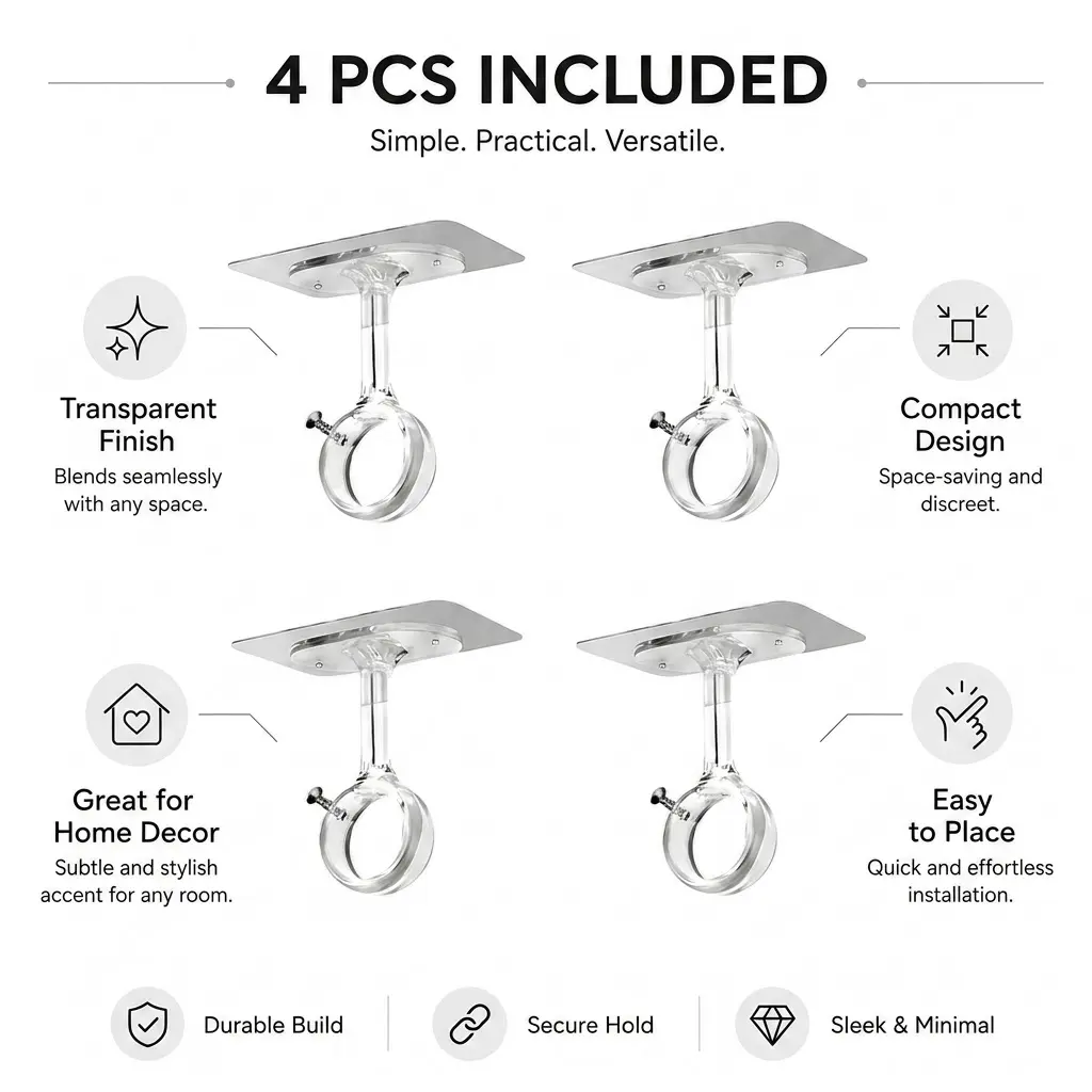 4 PCS Clear Acrylic Ceiling Mount Holder, compact stable structure, secure hold, easy to install for hanging planter home decor
