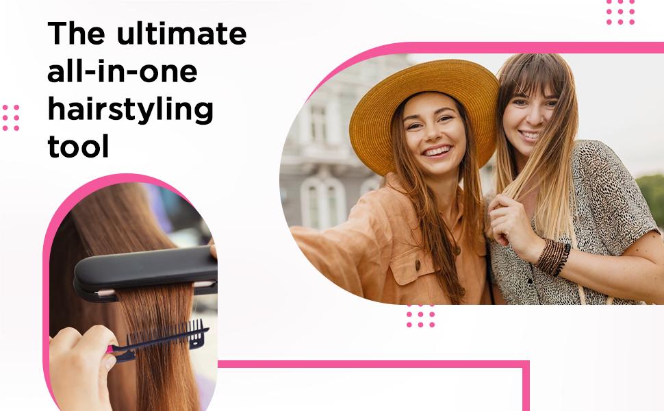 Herstyler Straightening Comb For Hair, 2 Pack - Flat Iron Comb For Great Tresses With A Firm Grip (Pink) Brush Handy