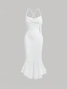 Women's Criss Cross Backless Maxi Dress, Fishtail Cami Dress, Elegant Wedding Guest Dress