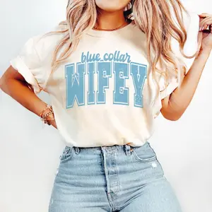 Preppy Blue Collar Wifey Shirt – Cute Country Wife Tee for Trucker, Plumber, or Construction Wives, Trendy Everyday Work Life TShirt