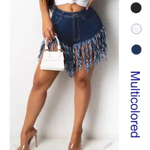 Women'sDenimShortsSummerHighWaistedFrayedRawHemRippedTasselsSexyShortPantsJeansPieceWhiteCasualBottomediktedkancanSolidColorWaistBodyconSkirta-linesheathdenimskirt