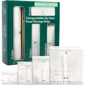 Compostable  Storage Bags Variety Pack, 260 Count | Compostable &  |  &  | Drawer Organizer Box | 90 Snack, 90 Sandwich, 50 Quart, 30 Gallon