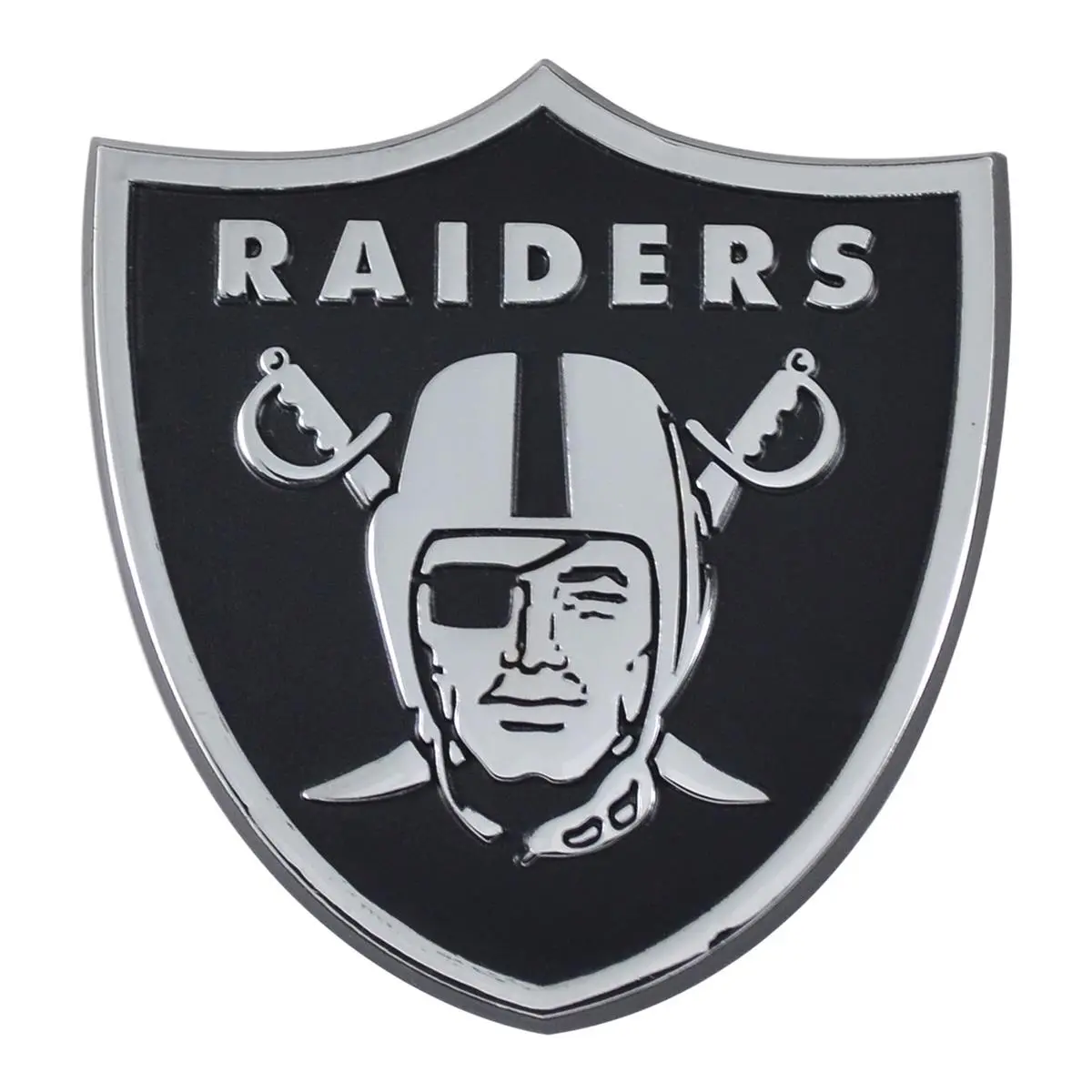 Fanmats 4298905598 Las Vegas Raiders Premium Chrome Metal Universal Automotive Decal, Car Decorative Graphic Sticker, Sports Logo Vehicle Accessory, Decals For Vehicles, Automotive Decals