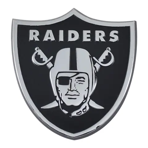 Fanmats 4298905598 Las Vegas Raiders Heavy-Duty Protective Premium Chrome Metal Universal Car Decal - Removable, Long Wearing, Does Not Damage Vehicle, Car Styling Decals, Exterior Accessory