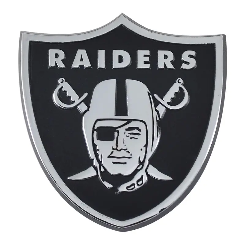Fanmats 4298905598 Las Vegas Raiders Heavy-Duty Protective Premium Chrome Metal Universal Car Decal - Removable, Long Wearing, Does Not Damage Vehicle, Car Styling Decals, Exterior Accessory