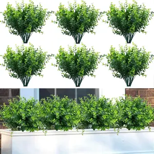 summer flower 10 Pack Artificial Boxwood Stems for Outdoors Unfading in The Sun Plastic Faux Plants Fake Foliage Shrubs Greenery for Garden Office Patio Wedding Farmhouse Indoor Decoration