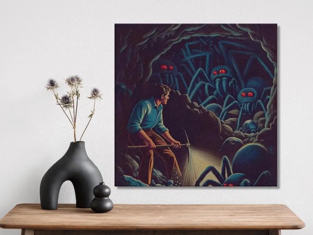 Framed Canvas Print, Minecraft, Don't Mine At Night, Dark Fantasy Minecraft Fan Art, Wall Art, Wall Decor, Vintage