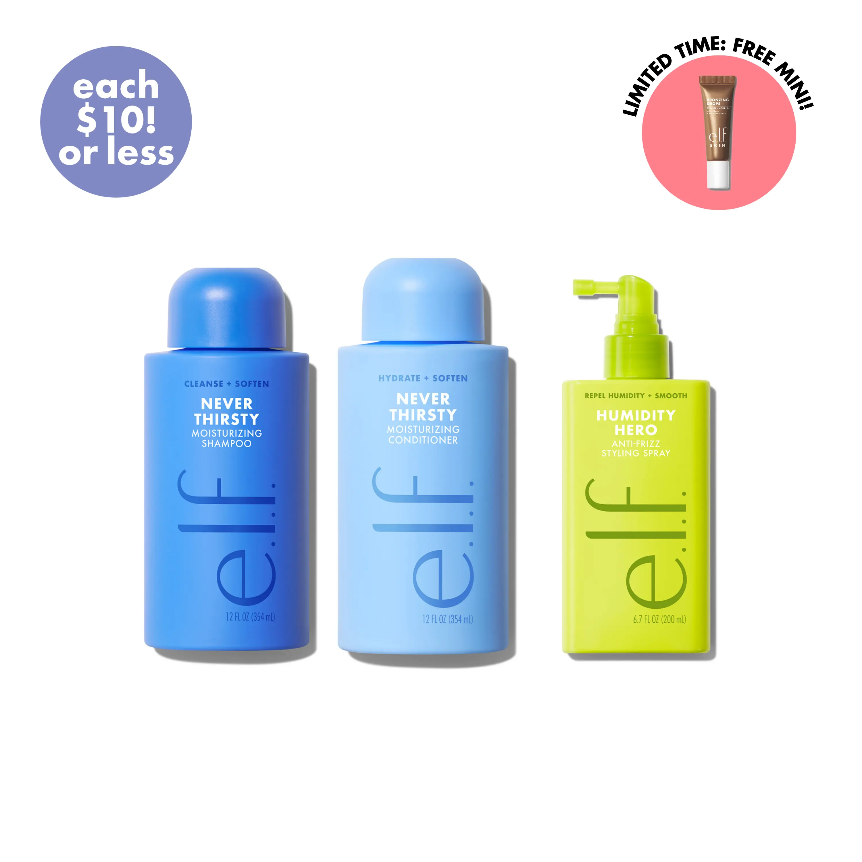 Frizz To Rizz Haircare Trio: Hydrate + Smooth + Repel Frizz For Every Hair Type (Shampoo + Conditioner + Anti-Frizz Styling Spray)