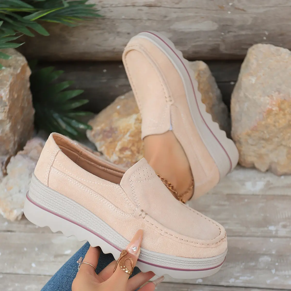 CushHide Women's Chunky Platform Loafers - Slip-On Breathable Lightweight Footwear, Comfortable Casual Fashion Work Shoes, Chic, Polyester, Round Toe, All Seasons, Elevated Sole, Flats, Girls, Comfortable All Day, Loafer Flat, 1.77 Inches, Chunky Chic
