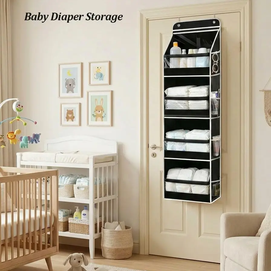Over The Door Nursery Organizer with 10 Large Mesh Pockets, Clear Windows, 2 Hooks, 60 lb Capacity, Baby Door Organizer, Space Saving, Hangs on the Door with No Issues, Bathroom Organizer, Pantry Door Storage Organizer, Closet Organization