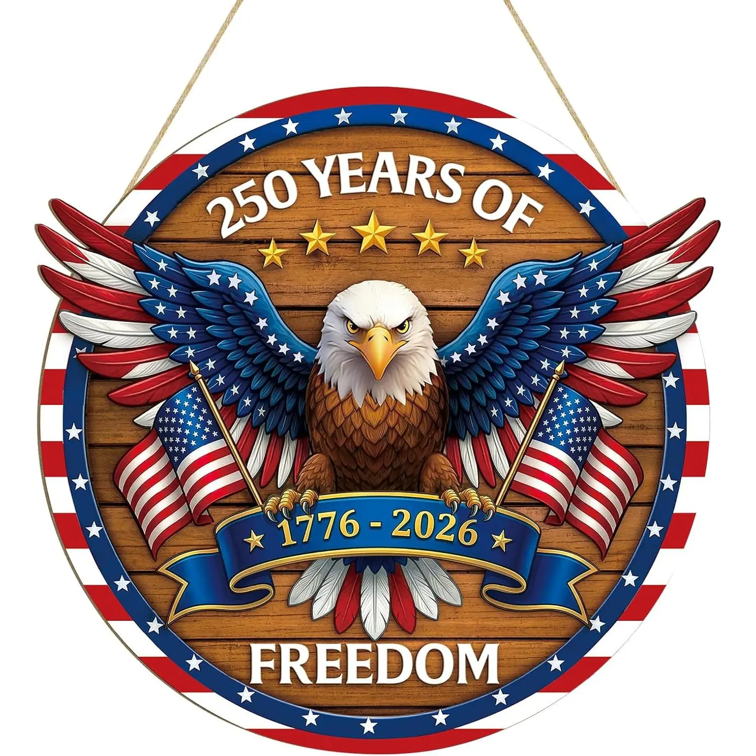250 Anniversary 4th of July Decoration Door Wreath for Front Door Sign Patriotic Eagle Wall Signs 250 Years of Freedom 1776-2026,Independence Day Patriotic Day Wreath Memorial Day Hanging for Home