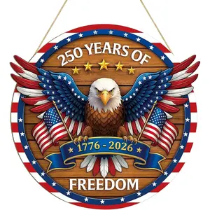 250 Anniversary 4th of July Decoration Door Wreath for Front Door Sign Patriotic Eagle Wall Signs 250 Years of Freedom 1776-2026,Independence Day Patriotic Day Wreath Memorial Day Hanging for Home
