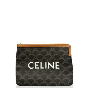 Pre-owned Celine Leather clutches & wristlets Clutch Triomphe Brown (jd032326a4)