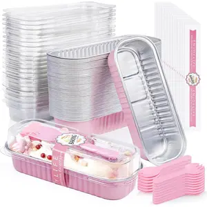 30 count Mini Loaf Pans with  and Spoons  Foil, Disposable 6.8oz Rectangle Cake Pans with , Small Foil Cake Tins Bread Pan for Picnics Christmas Halloween Party