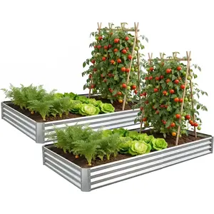 Galvanized Raised Garden Bed,Outdoor Planter Box Metal Patio Kit Planting Bed for Vegetables   (Galvanized, 8x4x1ft-2p)