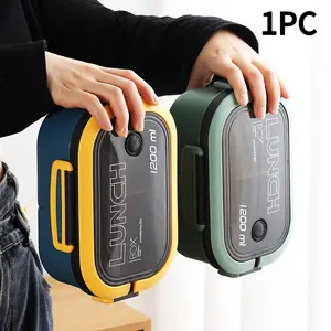 1pc Double Layer Lunch Box, Portable 2-Compartment Fruit Food Container, Microwave Lunch Box With Spoon Fork, Home Kitchen Supplies For Teenagers And Workers At School, Classroom, Canteen, Back To School