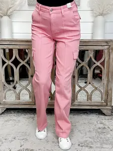 Judy Blue Tessa High-Rise Cargo Straight Leg Pink Jeans