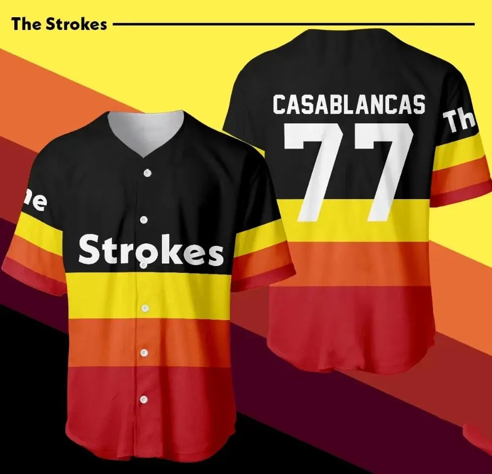 The Strokes Baseball Jersey Casablancas 77 Jersey Shirts The Strokes Cool Vintage Band Retro Baseball Uniform Strokes Album Tour 2024 Gift