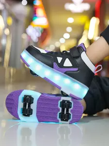 Wheel Shoes with Rotating Buckle, Luminous Color Changing LED Lights, Waterproof PU Leather, USB Rechargeable, All Seasons