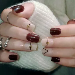 Autumn and winter Hong Kong style elegant cherry patch short fake nails, finished product, brightening nail pieces, wholesale Q28LongCoffinFrenchTipSoftGelPressOnNailswithGlueforWomenLightweightReusableFakeNailsSummerBeachHolidayBohoLongCoffinFrenchTipSof