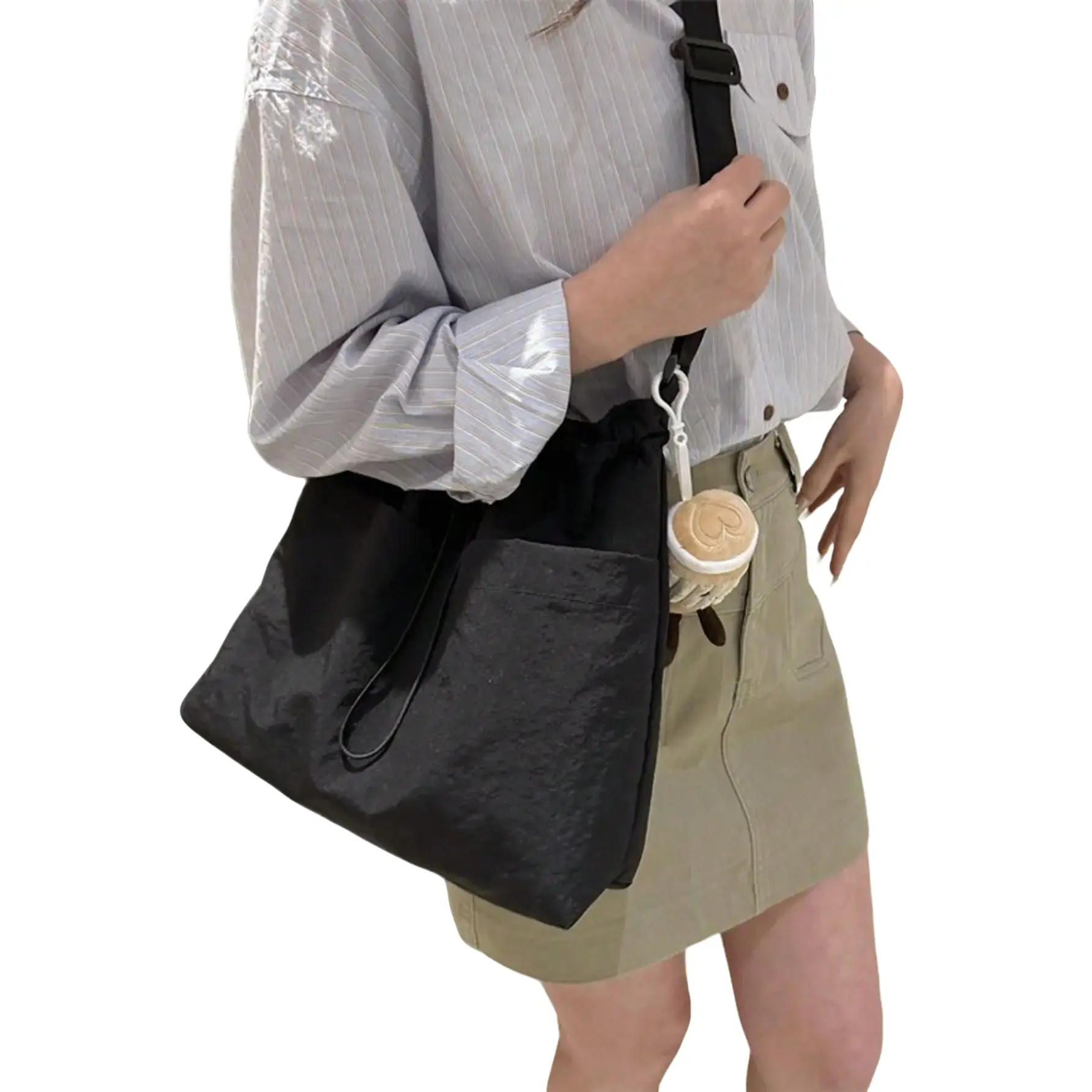 Women's Casual Tote Bag, Minimalist High-Capacity Soft Fabric Shoulder Bag with Adjustable Strap and Zip Closure, Bags, Handbag