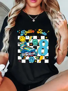 100% Cotton Roller Skating Birthday Dude Boy Roller Skates Retro Party T-Shirt