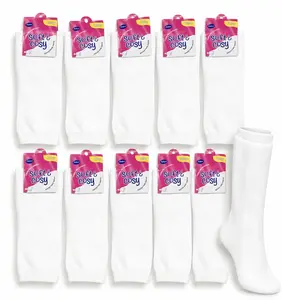 Soft & Cosy Girls Knee High Socks, White, Soft Cotton, Stretch Fit, Breathable, 12 Pairs, Size 6-11