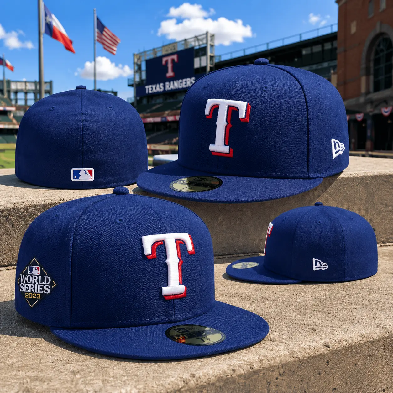 New Era Texas Rangers 59FIFTY Fitted Baseball Cap – Royal Blue 2023 World Series Patch